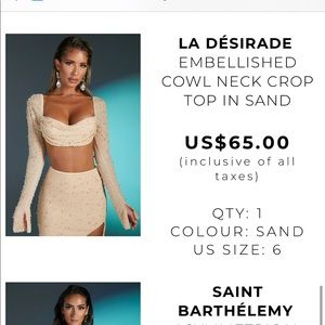 Embellished OH Polly crop top size 6